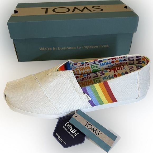 Toms Alpargata Men's White Unity Rainbow Canvas Shoes Size 10 New NWT - Picture 1 of 9